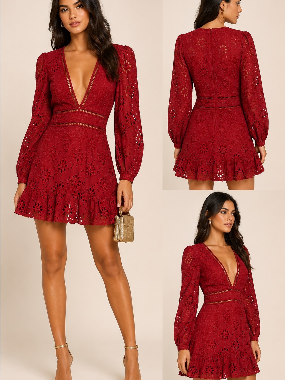 NWT Revolve  Lovers + Friends Jain Eyelet Mini Dress Red Size Small